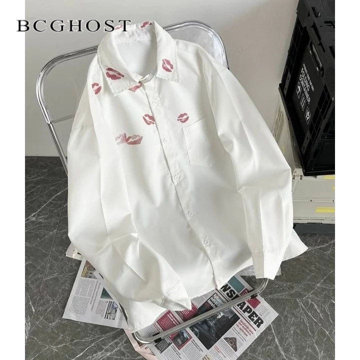 BCGHOST Nam hệ thống Vintage dài tay thời trang in áo sơ mi mùa hè mỏng bên trong rộng rãi phù hợp với áo giản dị
