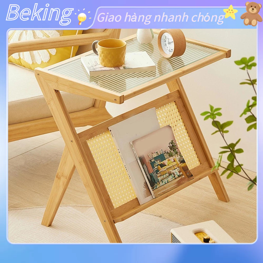 Bàn Cafe Ngồi Ban Công, Bàn Tre Tự Nhiên Mặt Kính, Trang Trí Sân Vườn Beking LH