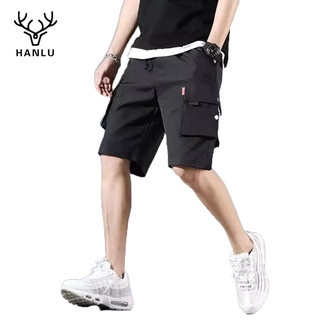 Quần short chở hàng nam HANLU phong cách Nhật Bản dáng rộng đơn giản đa năng sọc năm phần tư quần