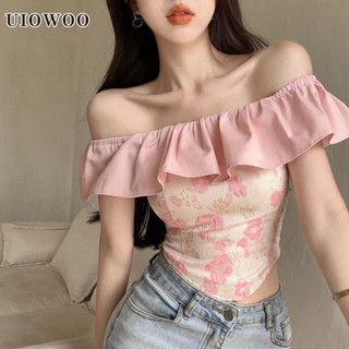 Áo Sơ Mi Một Vai Uiowoo Nữ Ruffled Pure Desire Ngọt Ngào Áo Ngắn
