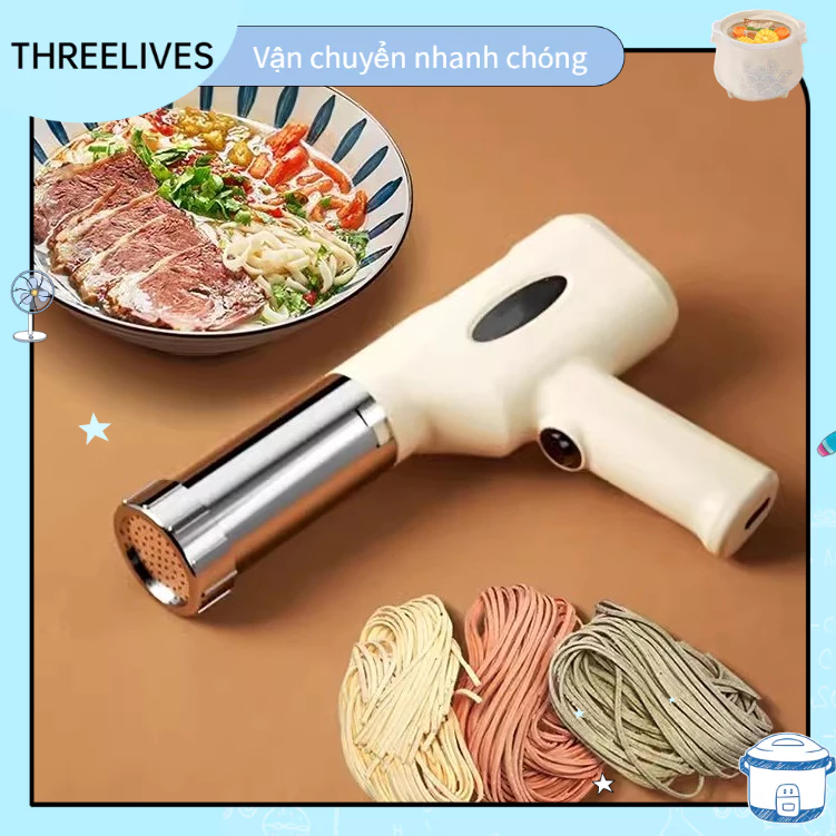 [Hàng Sẵn] Máy làm mì sợi cầm tay tại nhà nhiều khuôn, Máy làm mì tươi sợi bún tự động không dây THREELIVES