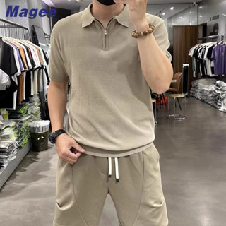 Magee Mới Áo Sơ Mi Polo Nam Phiên Bản Hàn Quốc Retro Thường Ngày Sang Trọng Nửa Dây Kéo Áo Sơ Mi Dệt Kim Đơn Giản Và Nhẹ Trưởng Thành Slim Fit Cặp Đôi Thời Trang Cổ Polo Tay Ngắn