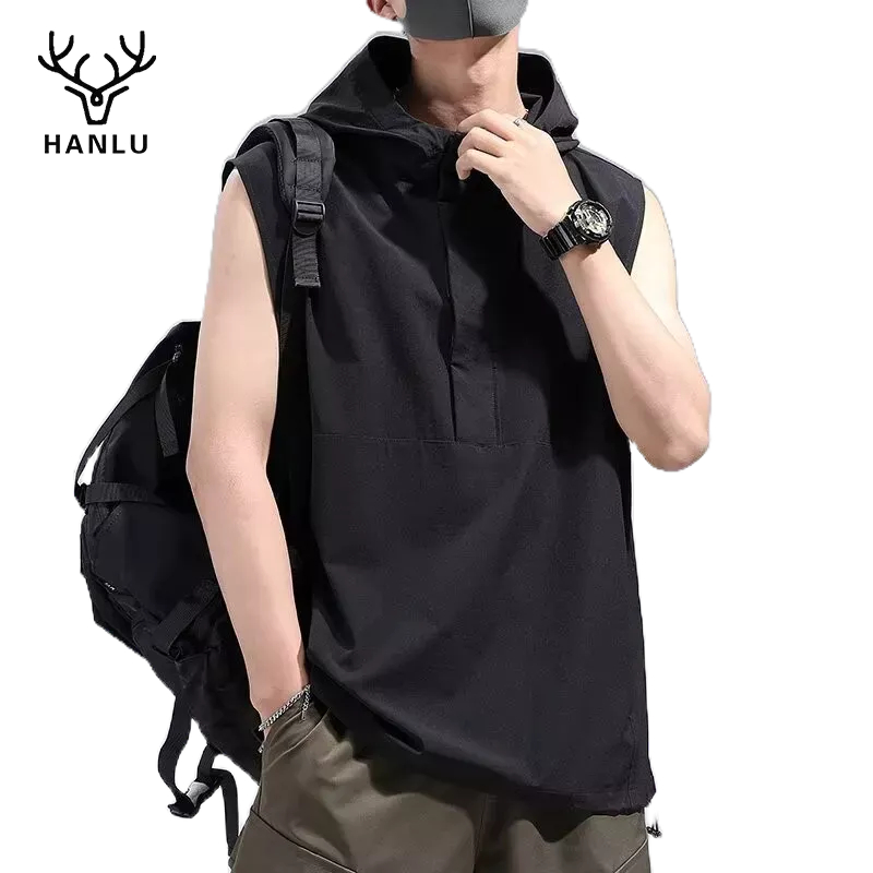 Áo vest nam HANLU đường phố Mỹ cổ điển đơn giản đa năng có mũ trùm đầu không tay