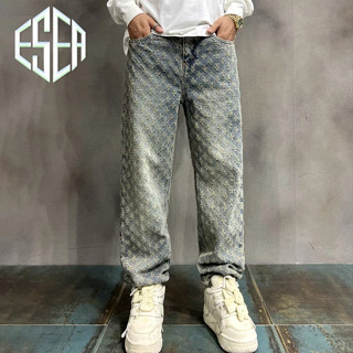Quần jean nam ESEA, thời trang và phổ biến kiểu Mỹ retro dáng rộng giản dị thiết kế jacquard quần dài phong cách unisex chất lượng cao