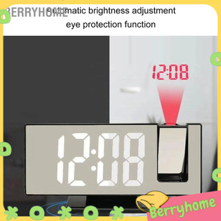 BerryHome Đồng hồ báo thức kỹ thuật số Chiếu 180 ° Màn hình gương LED độ sáng 4 cấp cho phòng ngủ văn tại nhà