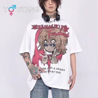 Youtang American street retro graffiti Hoạt Hình Áo Thun Tay Ngắn Mùa Hè Rời hip-hop Phong Cách Trung Lập Áo Thun