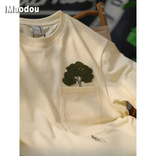 iMaodou Thiết Kế Miếng Dán Thêu Áo Thun Ngắn Tay Bé Trai Mùa Hè Nhật Bản Rời Nửa Tay Nguyên Chất Cotton Top