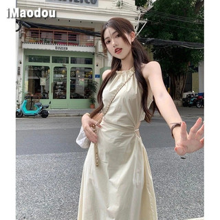 IMAODOU Pháp rỗng sương eo dây thiết kế váy mùa hè mỏng mới thắt lưng tua rua khí chất váy nữ