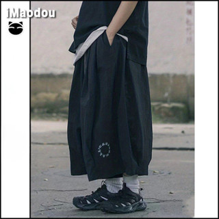 iMaodou Nhật Bản Retro Bloomers Quần ống rộng dáng rộng Nam Unisex oversize Cổ đến mắt cá chân-Quần yếm nữ hợp thời trang