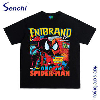 Senchi Áo thun cổ tròn in hình cổ tròn dáng rộng hip-hop phong cách cổ điển kiểu Mỹ