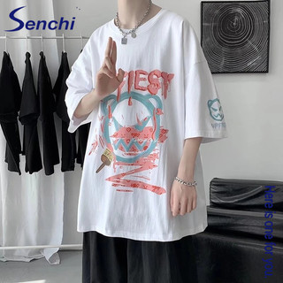 Senchi Little Devil ngắn tay nam đường phố mới đa năng thoải mái mát mẻ thoáng khí áo thun dáng rộng