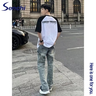 Áo thun ngắn tay Senchi thương hiệu hợp thời trang ins quần áo nửa tay nam sinh viên Mỹ