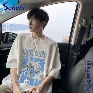 Áo thun Cotton Senchi mới in hình nam tay ngắn dáng rộng