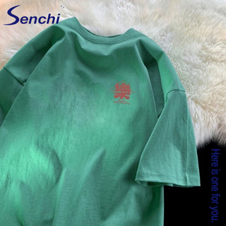Senchi cotton Nguyên Chất Tay Ngắn Đơn Giản Phong Cách Hồng Kông Hợp Thời Trang Rời Áo Thun cotton Nguyên Chất