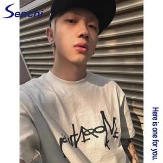 Senchi Áo thun ngắn tay nam Mỹ dáng rộng cỡ lớn hợp thời trang thể thao đa năng mùa hè áo thun mới hàng đầu