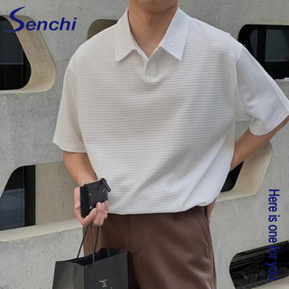 Senchi Waffle Áo thun nam mùa hè hợp thời trang thương hiệu ins phong cách Hàn Quốc niche top mùa hè băng lụa cổ áo polo