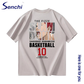 Senchi Cotton Cổ Tròn Tay Ngắn Áo nam Rời INS Thương Hiệu Thời Trang In Hình Đế Áo Sơ Mi