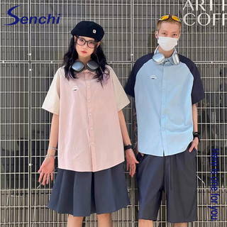 Áo sơ mi Senchi Polo nam mùa hè giản dị Áo thun màu tương phản retro kiểu Mỹ