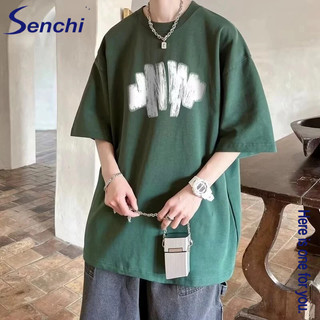 Áo thun cotton nguyên chất Senchi áo thun cổ tròn in họa tiết trừu tượng
