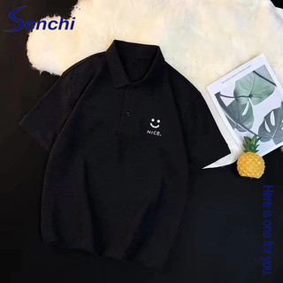 Áo thun ngắn tay Senchi dành cho nam và nữ màu trơn đơn giản dành cho sinh viên mẫu khuôn mặt cười ngắn tay