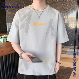 Áo nam ngắn tay in hình hợp thời trang Senchi cổ tròn dáng rộng và đẹp trai dành cho nam