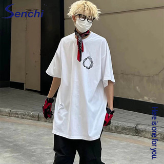 Áo thun nam Senchi thương hiệu thời trang đường phố in hình dáng rộng tay ngắn giản dị