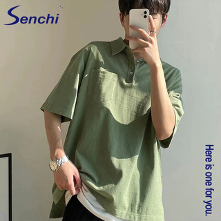 Senchi Nhật Bản retro Áo Sơ Mi POLO Nam Hợp Thời Trang Thương Hiệu Thiết Kế Thích Hợp Rời Bỏ Túi Áo Thun