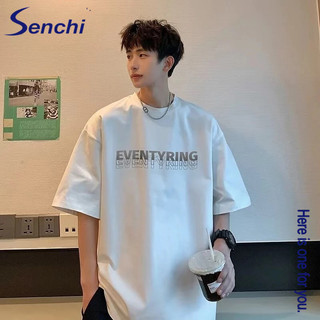 Áo thun nam Senchi dáng rộng nguyên chất cotton ngắn tay bó sát siro quay chữ đơn giản thoáng khí áo thun