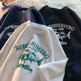 Áo thun nam Senchi dáng rộng hợp thời trang retro cotton ngắn tay
