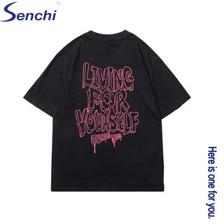 Áo thun nam Senchi cotton nguyên chất graffiti đường phố phong cách bf dáng rộng tay ngắn đa năng
