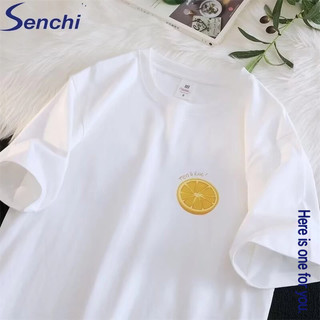 Áo thun nam Senchi in hình thời trang ngắn tay dáng rộng cổ tròn nửa tay