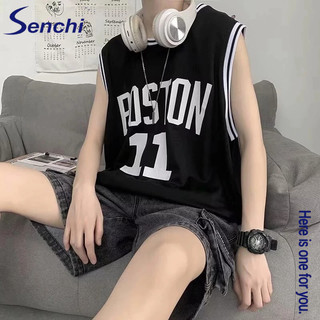 Áo thun nam Senchi Áo thun không tay dáng rộng hợp thời trang Áo bóng rổ thể thao