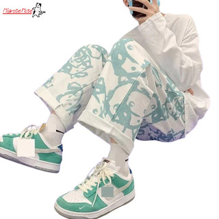 Quần dạo phố Mỹ nam xuân hè ins Hồng Kông phong cách đường phố cao cấp graffiti retro giản dị dáng rộng thẳng sàn lau quần
