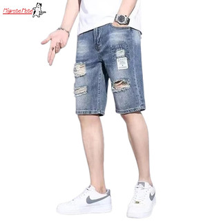 Quần short denim mỏng mùa hè dành cho bé trai quần rách dáng rộng và đa năng dành cho người ăn xin
