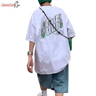 Tay ngắn nam thương hiệu hợp thời trang cộng với kích thước thể thao nam mới dáng rộng cổ tròn in phong cách hot