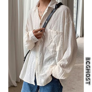 BCGHOST Áo sơ mi nam Boho dáng rộng thời trang mới