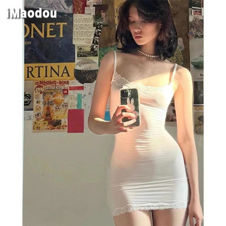 IMAODOU Pure Desire Spice Girl Dây Đầm Ôm Chữ A Không Tay Đáy Đầm Gợi Cảm Chặt Gói Hông Váy Ren Váy Ngắn