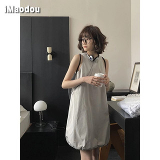 IMAODOU Phong cách làm việc Nhật Bản trong phần dài cổ tròn không tay quây váy nữ xuân hè mới khí chất Nhật Bản váy màu trơn