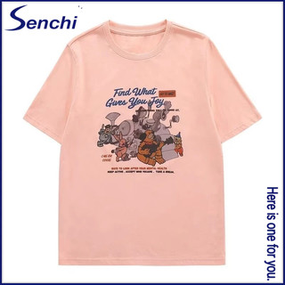 Áo thun nam ngắn tay Senchi hàng đầu cotton nguyên chất dáng rộng cổ tròn nửa tay thoáng khí