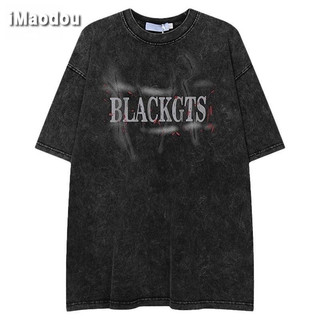 iMaodou Cotton Nguyên Chất Phong Cách Mỹ Rửa Nặng Đen Đơn Giản Chữ hiphop Âu Mỹ Tay Ngắn Hip-Hop ins High Street Áo Thun Nam