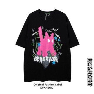 BCGHOST Áo thun nam dáng rộng đường phố hợp thời trang phong cách Mỹ Hip Hop