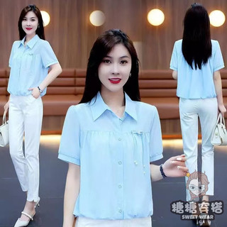 Áo Sơ Mi Voan Tay Ngắn Nữ Mùa Hè 2024 Phong Cách Mới Phiên Bản Hàn Quốc Cổ Áo polo