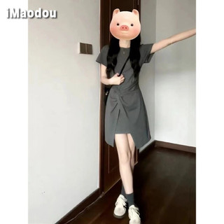 IMAODOU Tea break Pháp khí chất eo váy nữ mùa hè 2024 mới cổ tròn gói hông váy thiết kế thích hợp váy ngắn