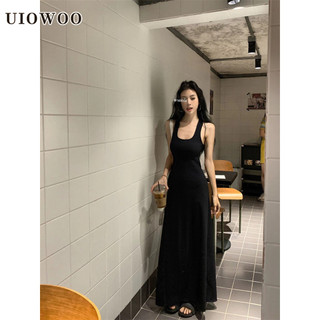 Uiowoo Đen Rỗng Sling Đầm Nữ Mùa Hè Niche Thiết Kế Chia Váy Dài Cô Gái Nóng Hẹp Eo Ôm Hơn Nhìn Chữ a Váy