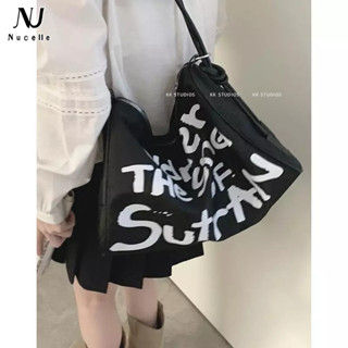 Nucelle Túi xô vải nylon dung tích lớn đa năng dành cho nữ Túi tote in chữ mới Túi đựng bưu phí Túi đeo chéo