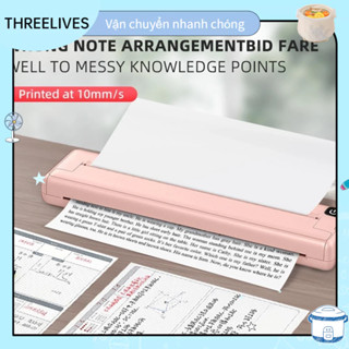[Hàng Sẵn] Máy In Nhiệt Khổ A4 Di Động Màu Hồng - Máy In giấy nhiệt A4 Bằng Pin - Kết nối không dây Bluetooth in từ Dung Lượng 90 Tờ THREELIVES