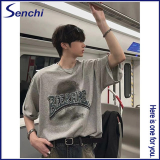 Senchi Nam Mỹ in họa tiết cổ tròn dáng rộng cổ tròn dáng rộng màu xám nhạt giản dị