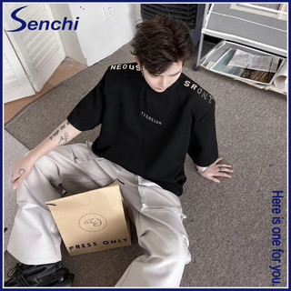Áo thun nam Senchi thích hợp Mỹ cao cấp miếng đệm vai ngắn tay đẹp trai áo thun nửa tay