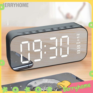 BerryHome Đồng hồ báo thức loa Bluetooth kỹ thuật số với Gương hiển thị cho văn phòng ngủ