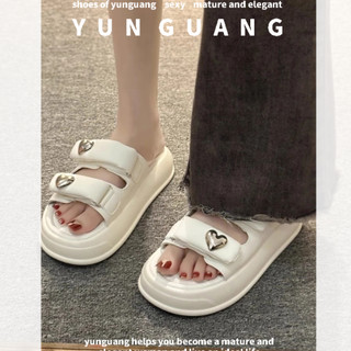 Yunguang dép nữ dép nữ mùa hè mặc thích hợp cao cấp mới màu đen siêu lửa nâng cao nền tảng dép đi biển
